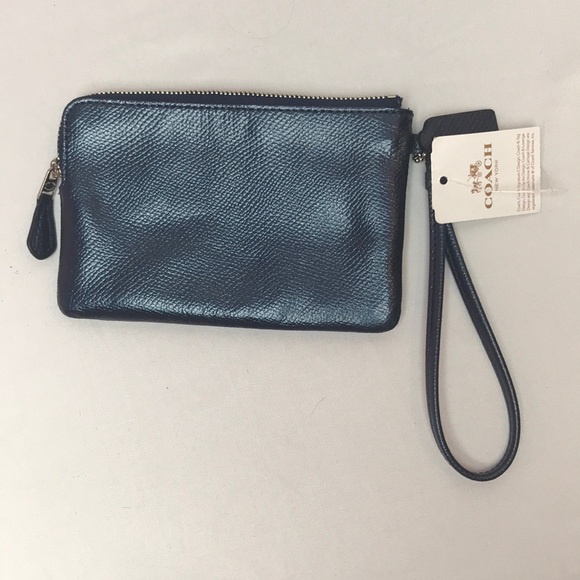 Coach Women's Wristlet Purse Leather Zipper Blue - Picture 3 of 8